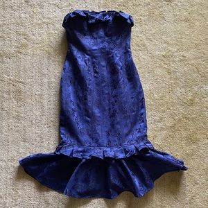 C/Meo Collective Strapless Navy dress with Black Rose Design Size M